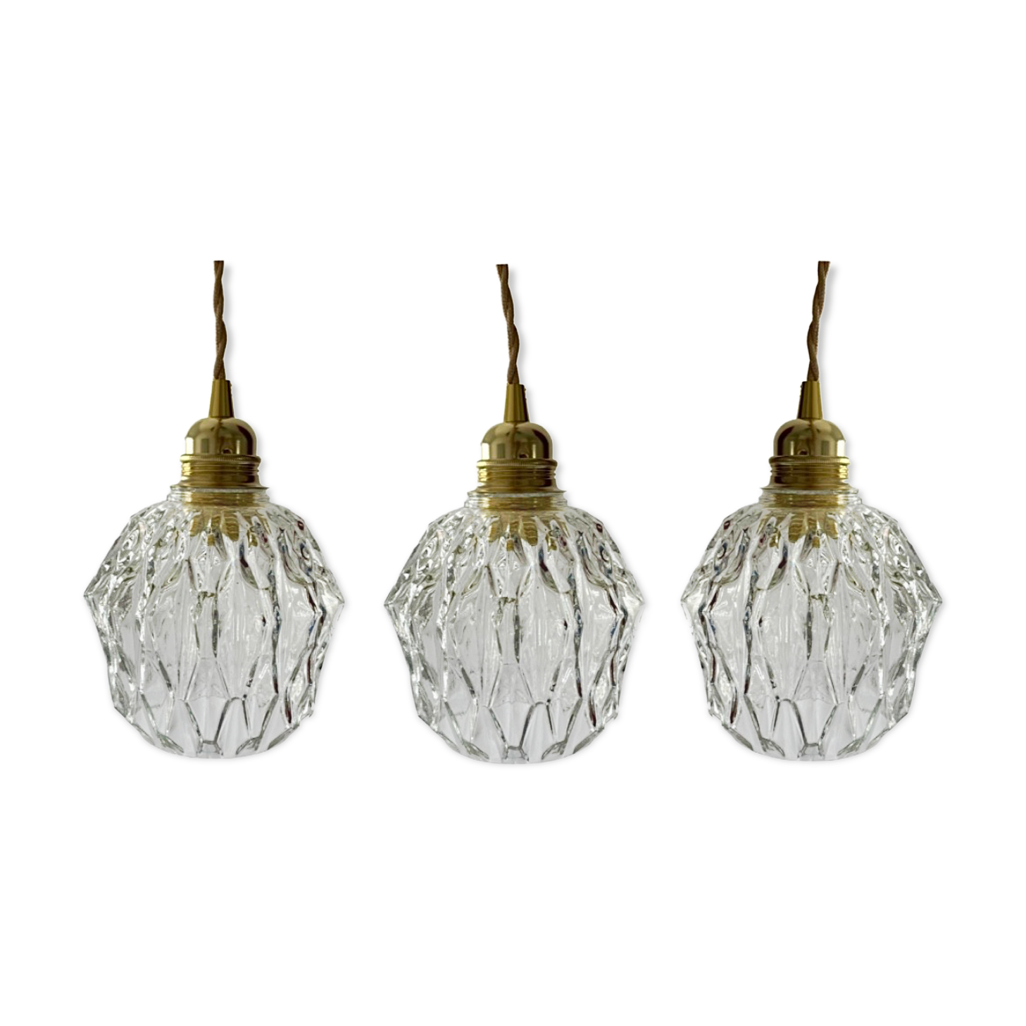 Trio of suspension in electrified chiseled glass to nine