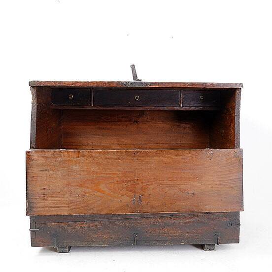 Asian wooden chest with decorative fittings