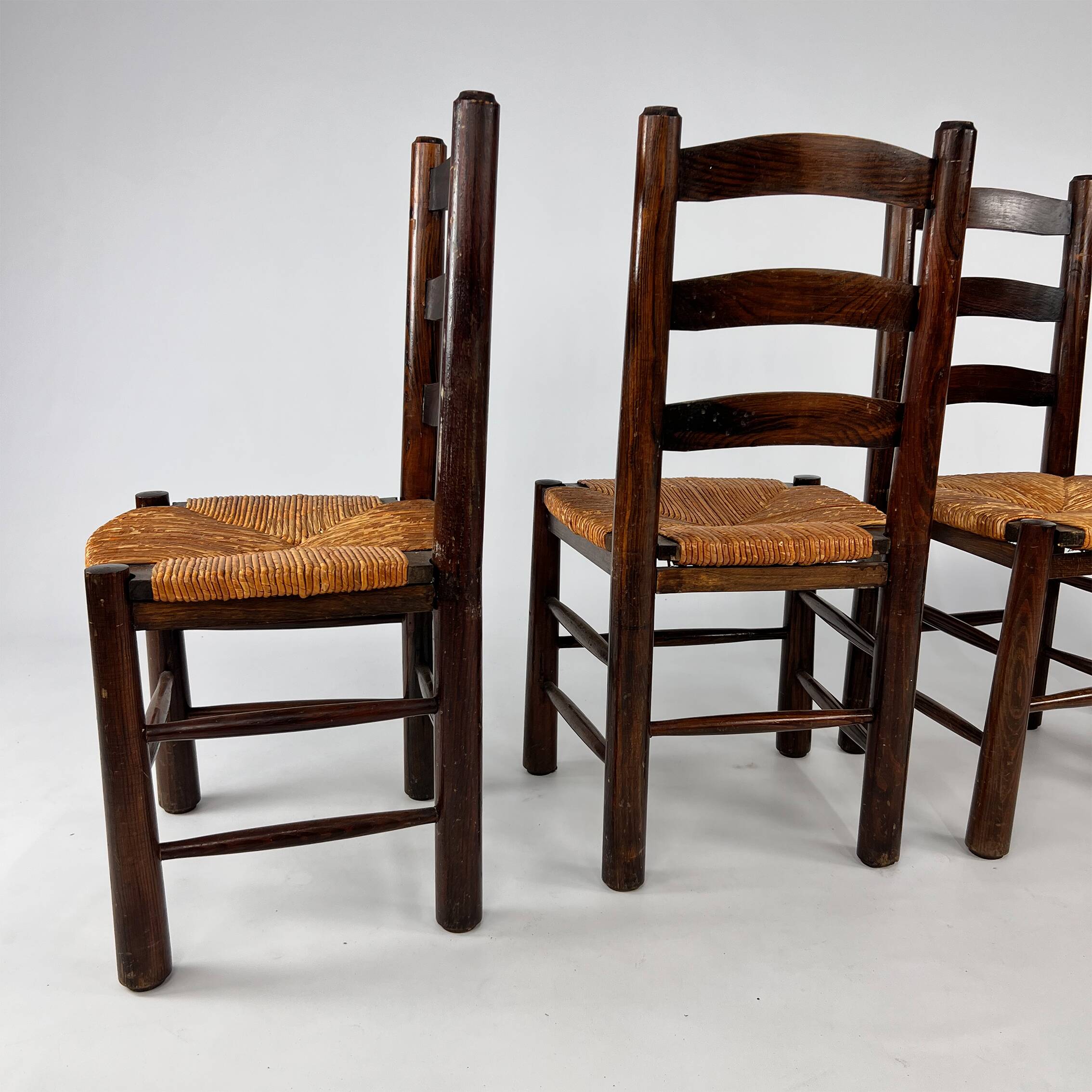Set of 4 French Pine and Rush Dining Chairs, 1960s