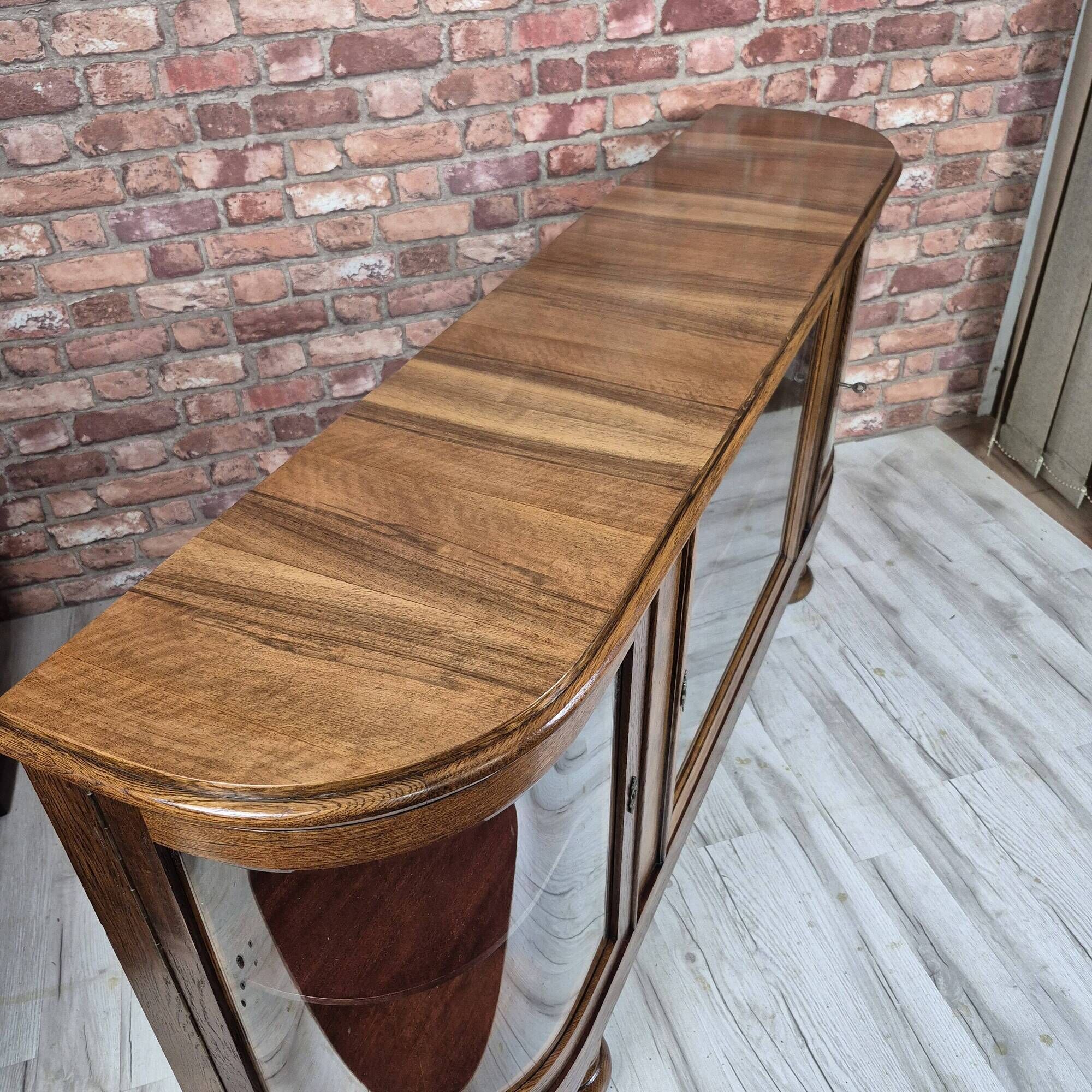 Restored Art Deco Low Display Cabinet TV Console Curved Glass 1930s
