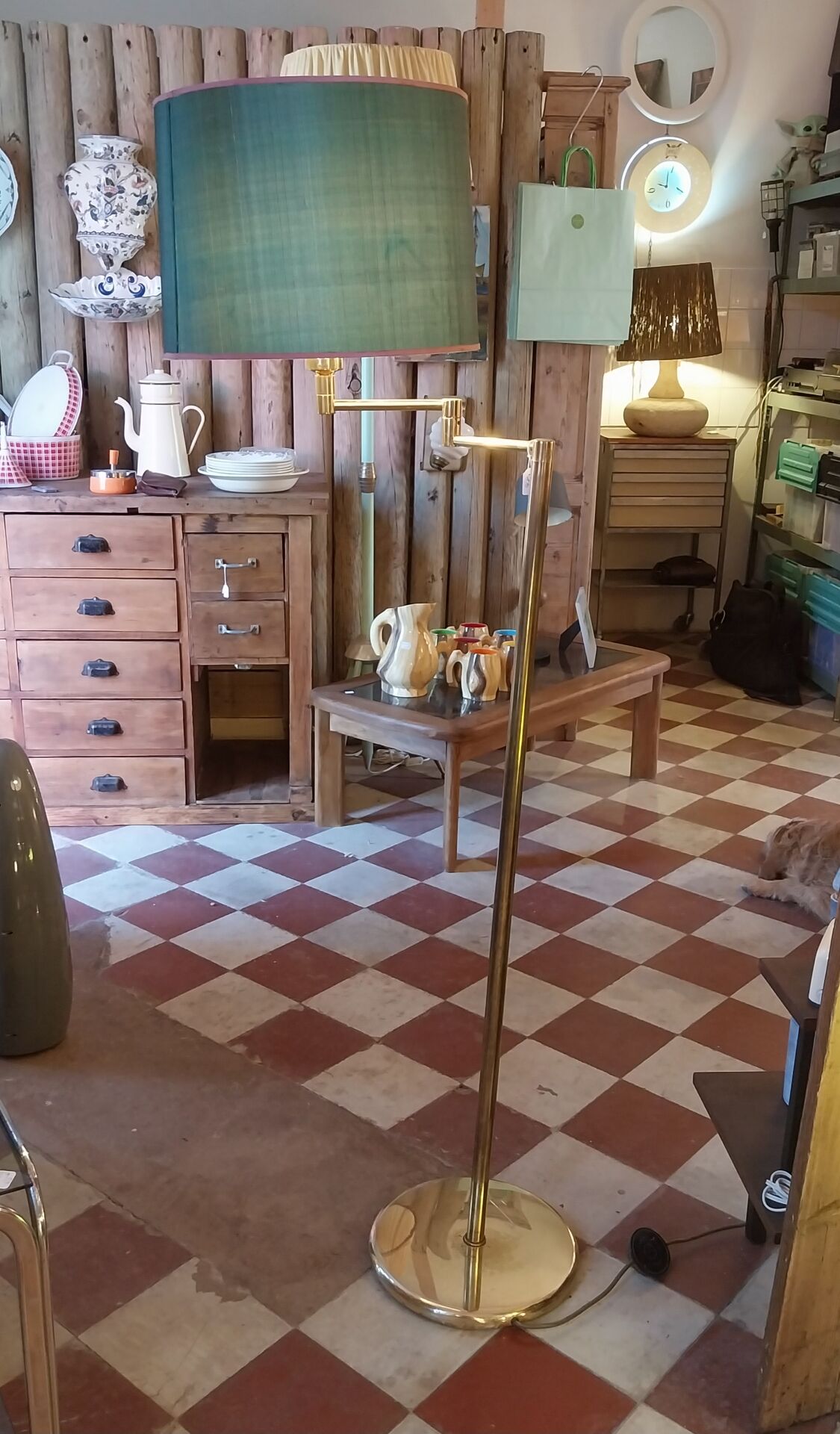 Golden brass reading floor lamp