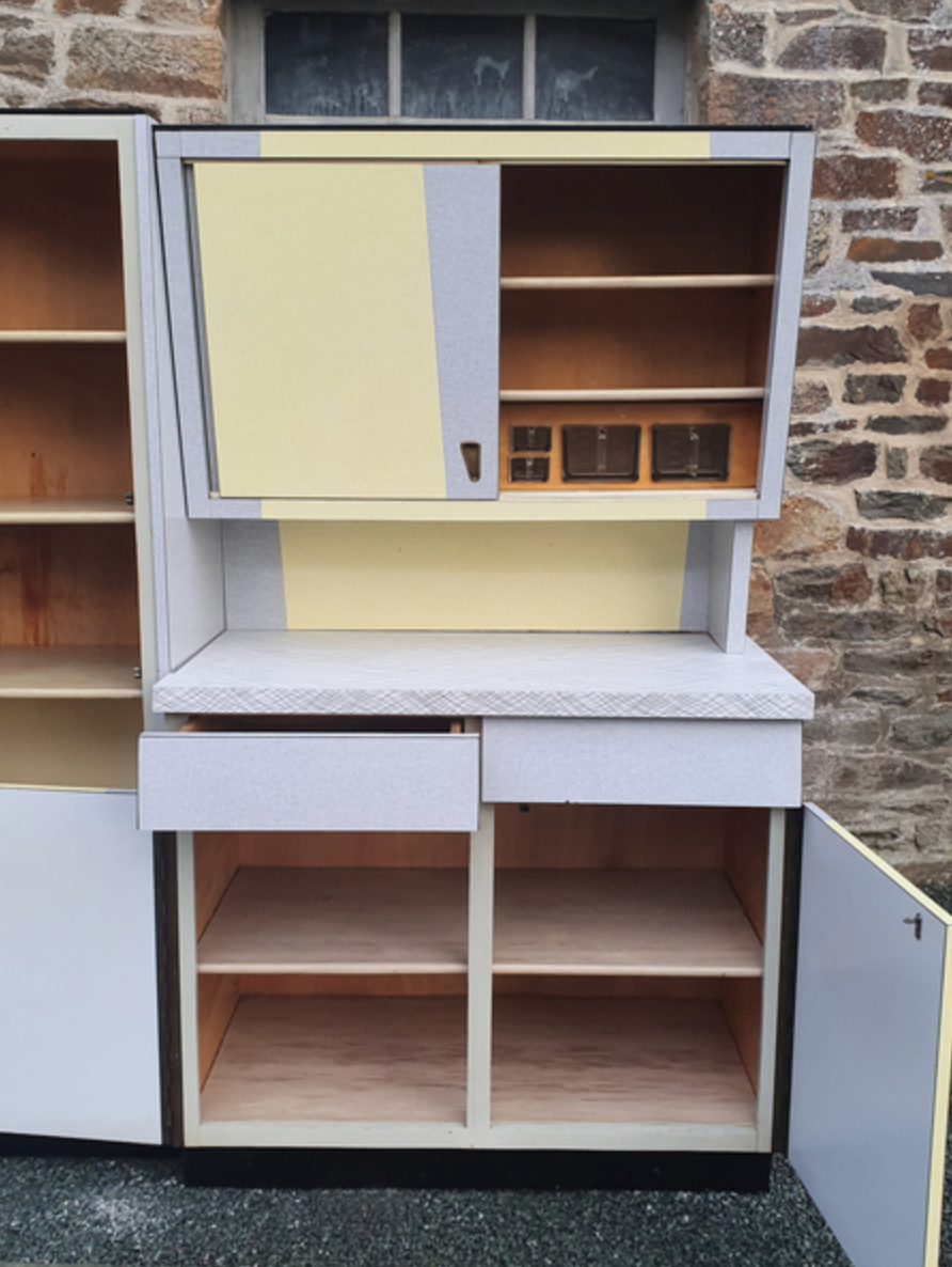 Yellow and grey formica buffet, Plastilux, vintage, 60s