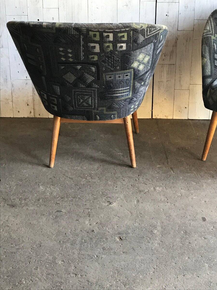 Set of vintage grey fabric armchairs, lacquered structure from the 1960s Arts & Crafts.