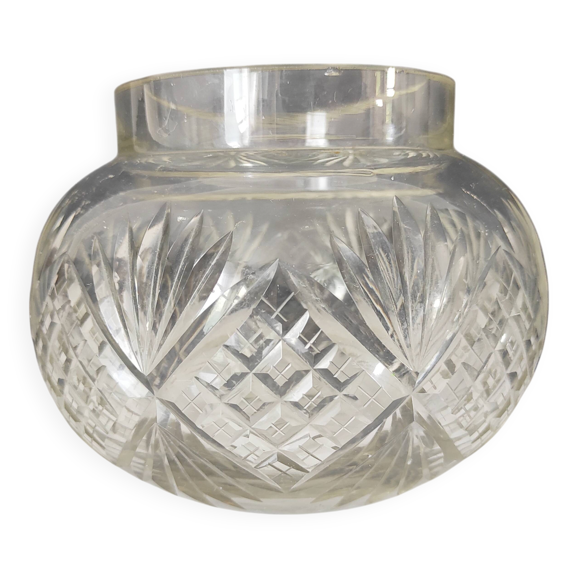 Cut crystal ball vase