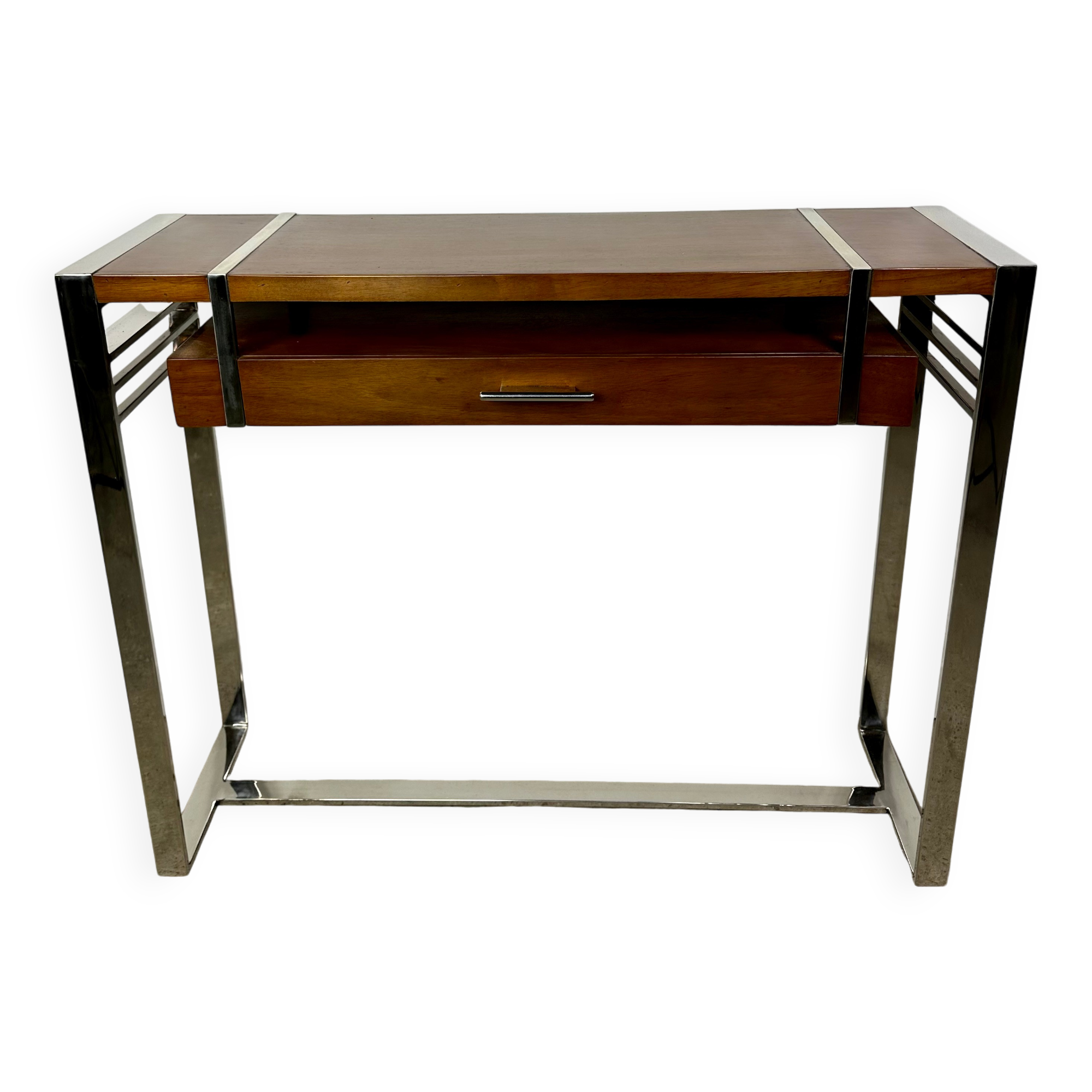 Console de style Art déco en bois et métal chromé