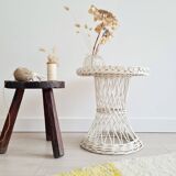 Table ou bout de canapé osier rotin blanc
