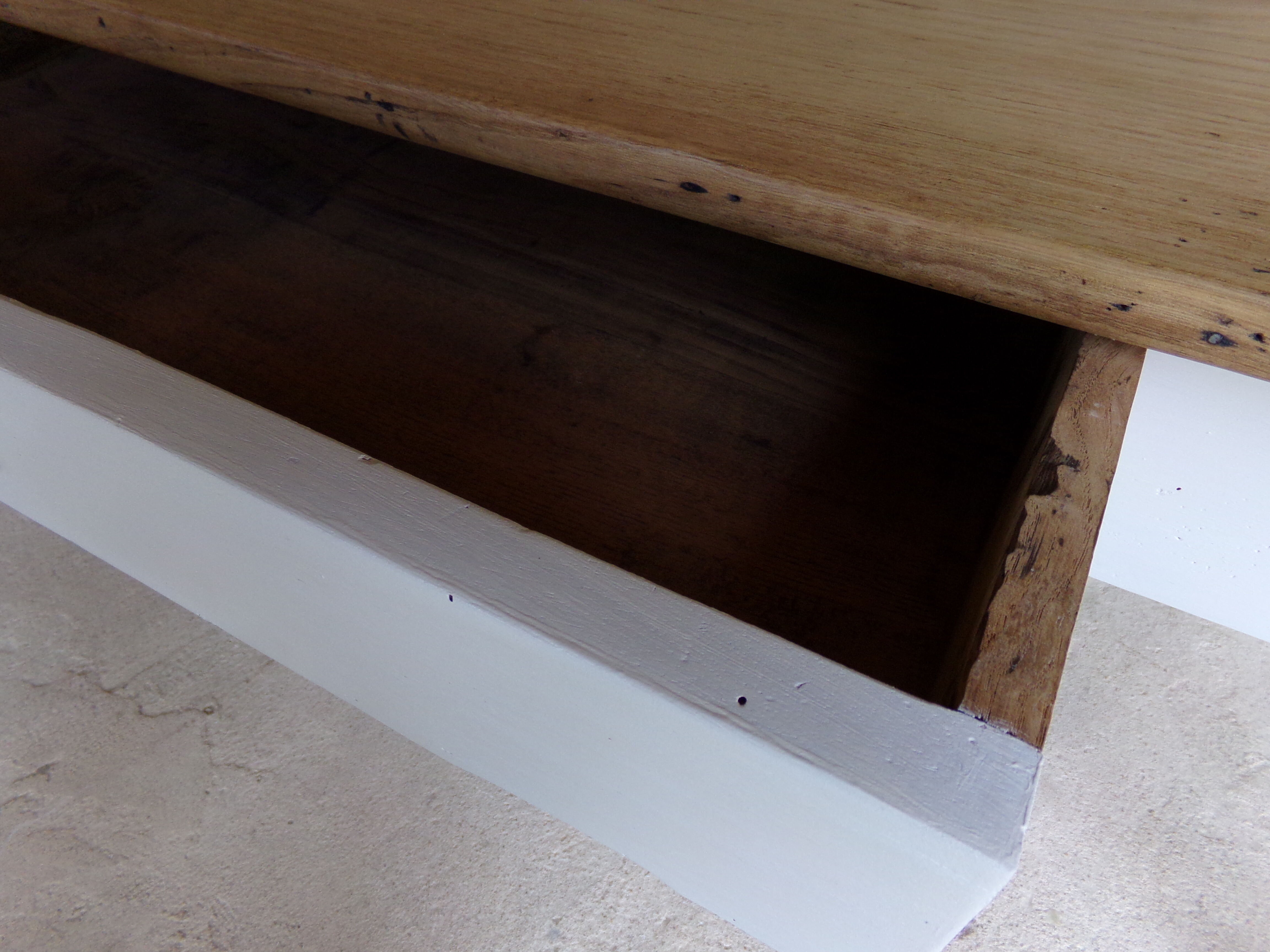 Old farm table turned feet