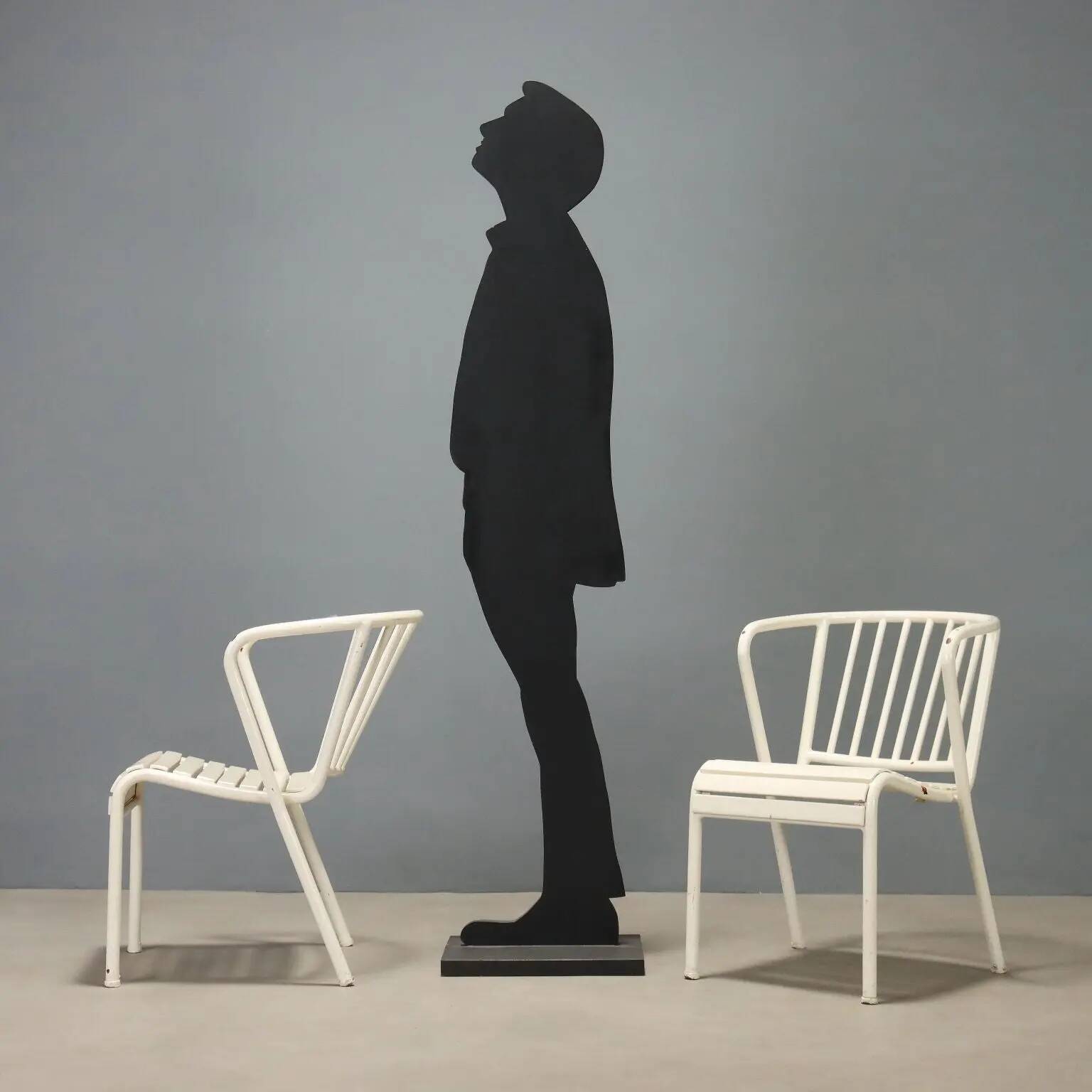 Vintage white enamel metal chairs, Italian design, 1970s-1980s.