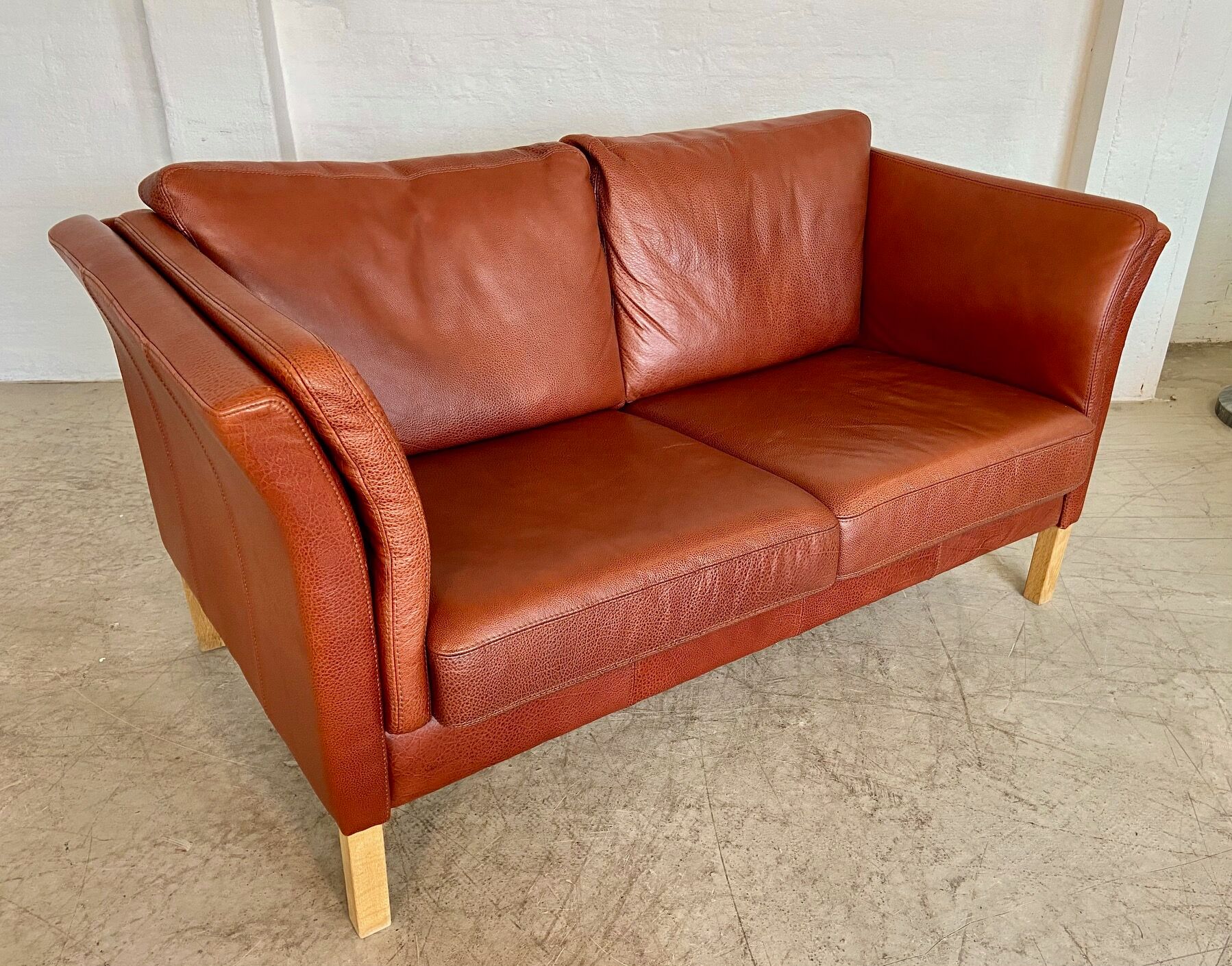 Canapé vintage danois rétro Skalma pour 2 personnes en cuir cognac