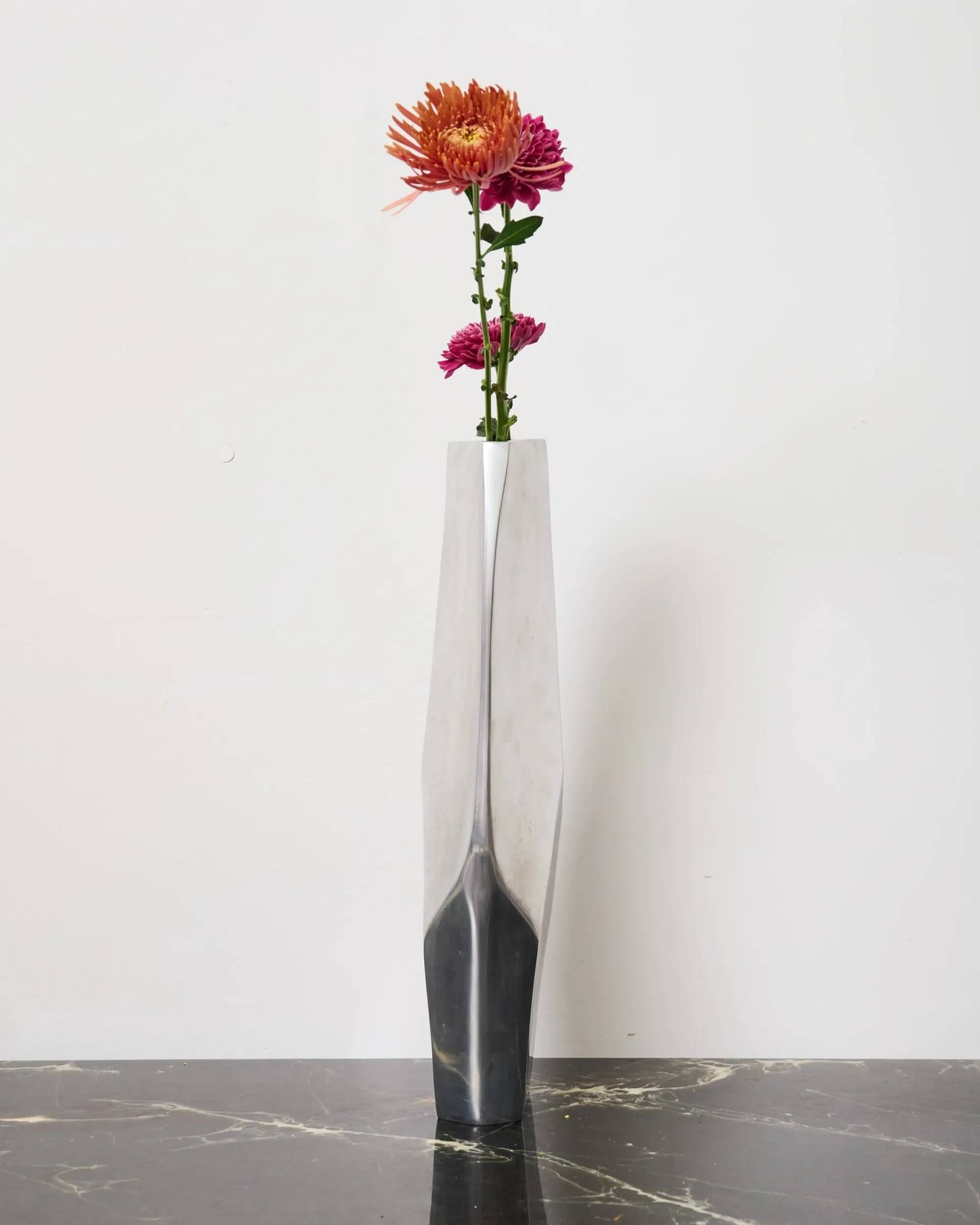 XXL "Facettes" vase in aluminium cast, 1970s