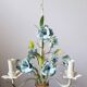 Vintage tole chandelier with light blue roses 1960s