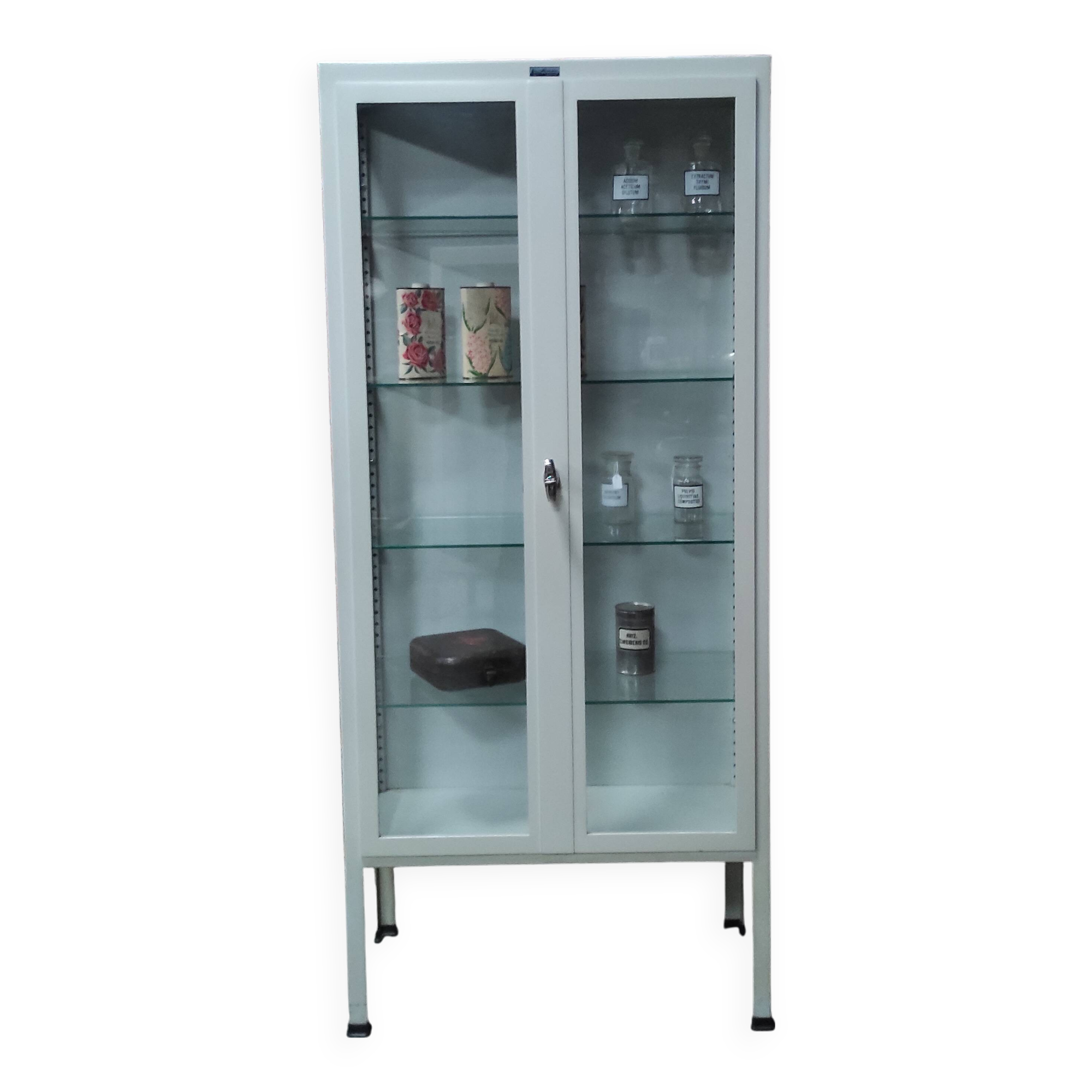 Vintage ManuBelge Medical Cabinet | Industrial Glass Display