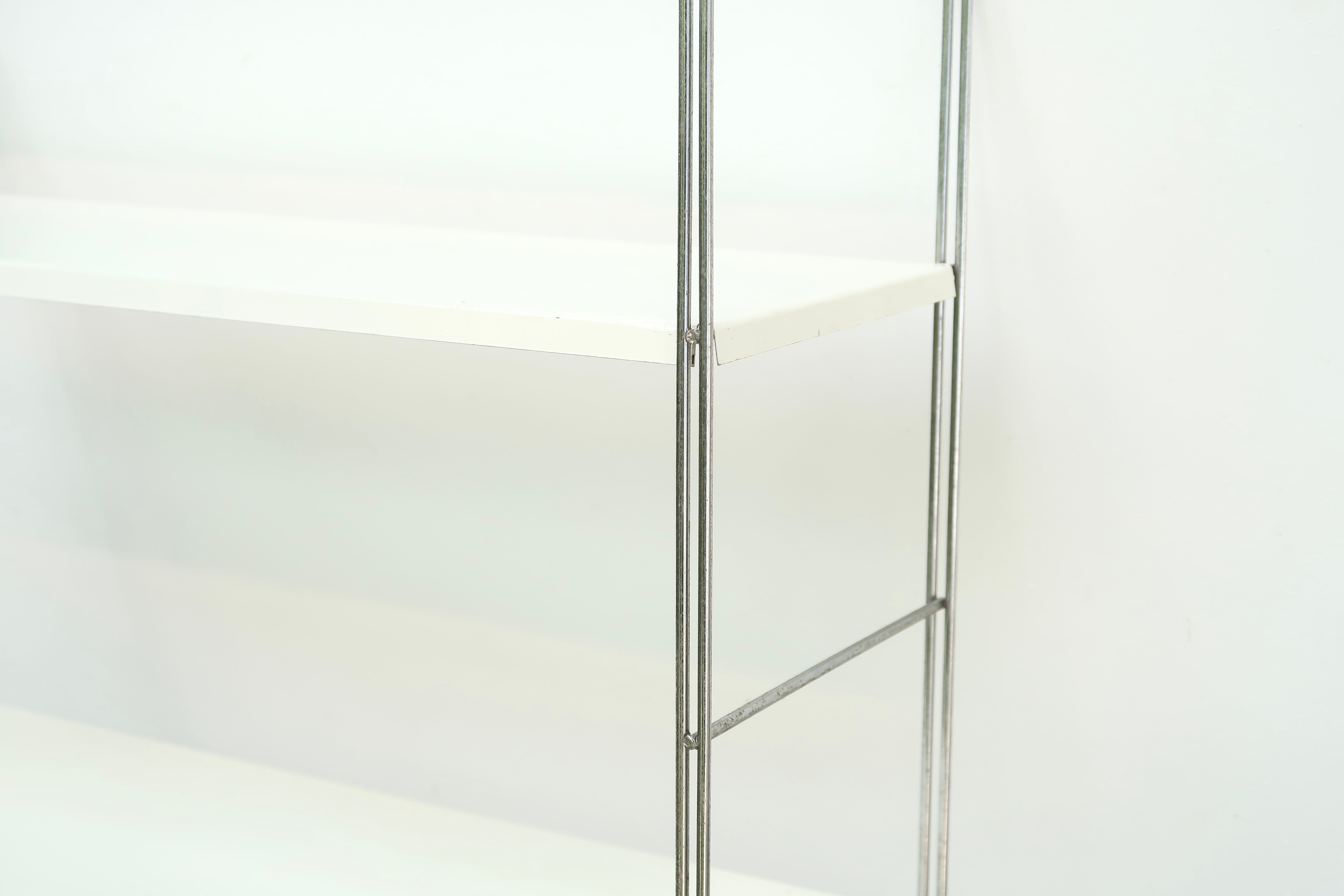 Modular shelves in white and silver metal, 50s
