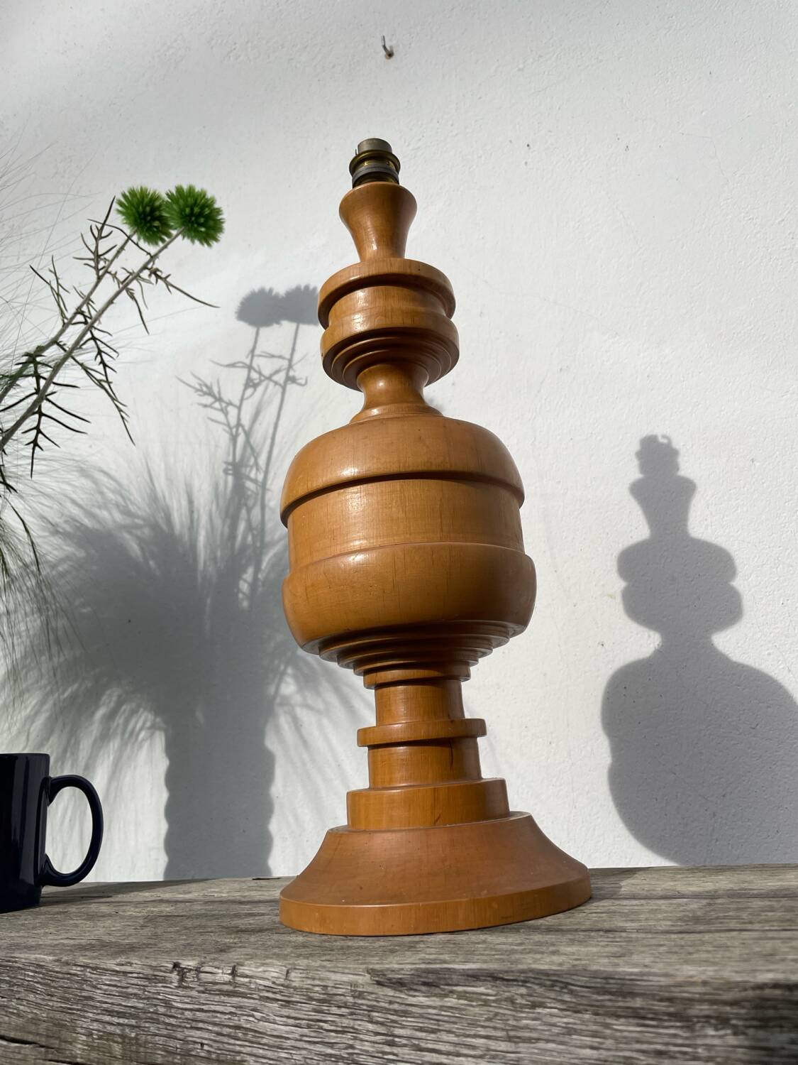 Large turned wooden lamp base