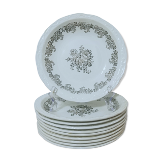 Lot de 10 assiettes creuses Digoin Sarreguemines modèle "Clovis"