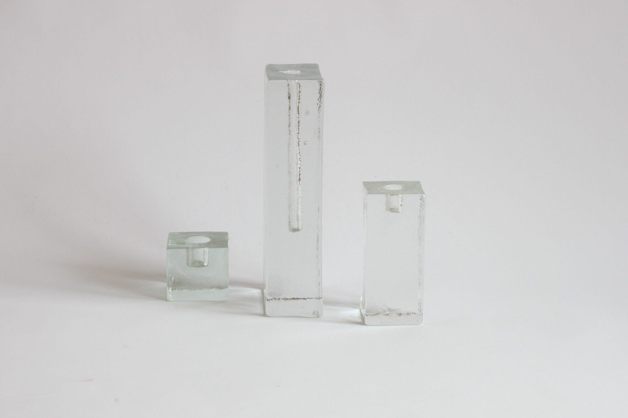 Glass block candlesticks and solifleur vase by Walther glass, Germany 1960s.