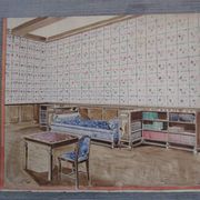 Original old watercolor - Interior architecture
