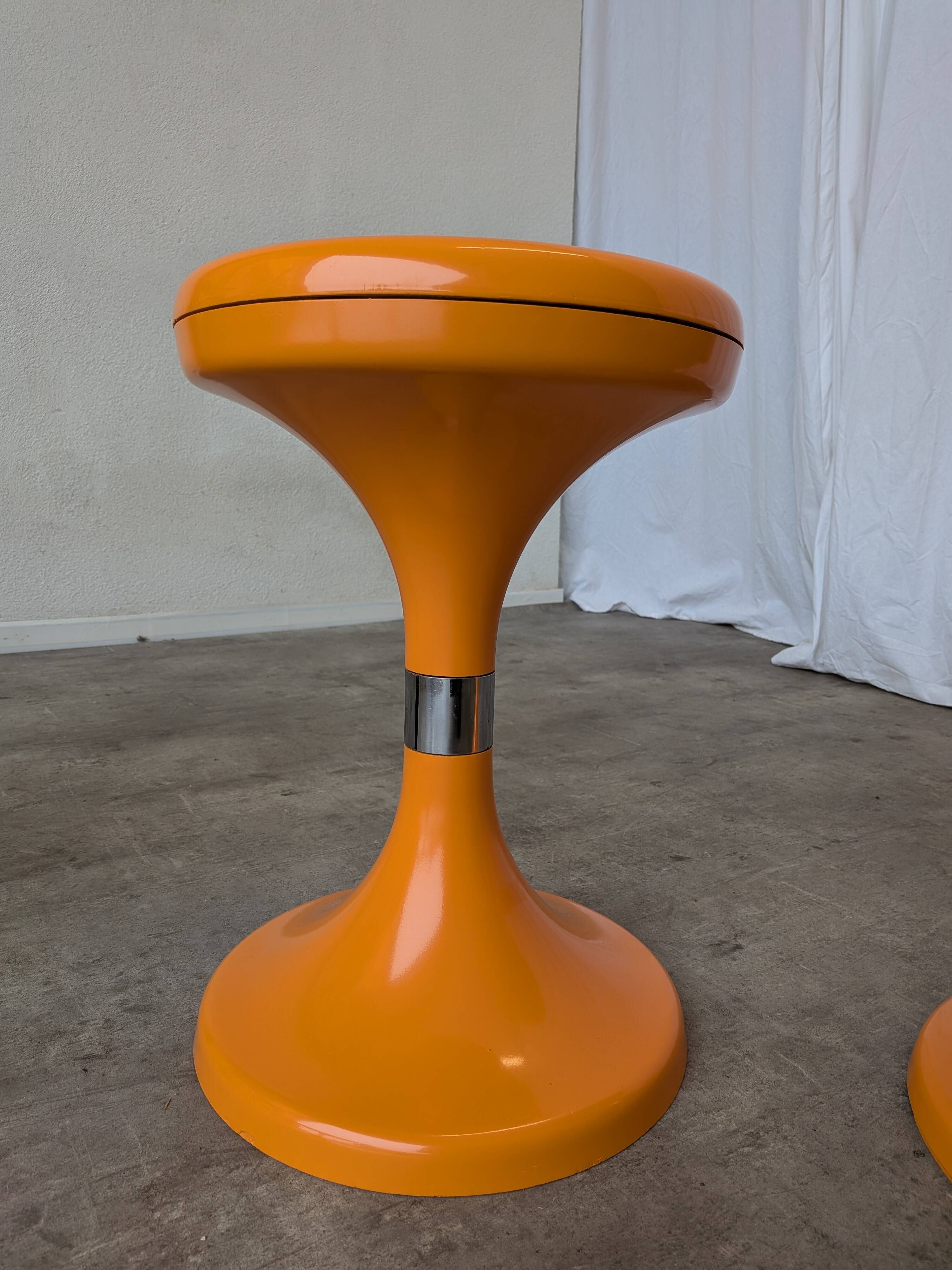 Set of 2 Orange Vintage Mushroom Stool “Jurček” by Meblo, 1960s – Space Age