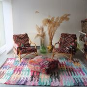 Set of 2 vintage armchairs 90s bamboo, with kilim cushions handmade on mesu