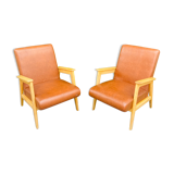 Pair of armchairs from the 50s in brown skaï