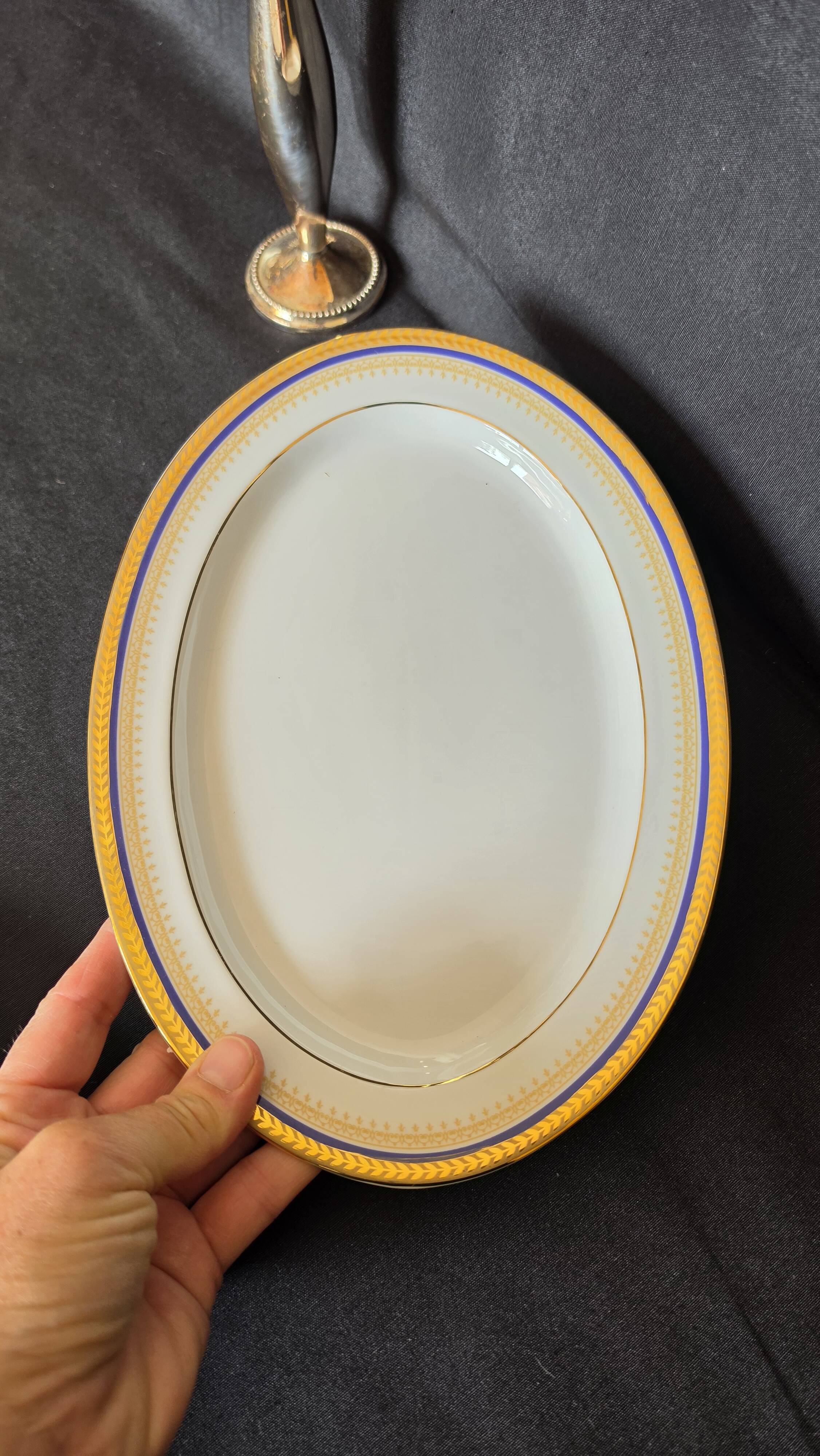 Set of 2 oval shrimp dishes in Limoges porcelain "Blue de F"