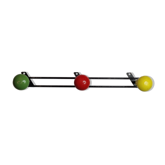 Vintage tricolor wall coat rack, three hooks, 60s