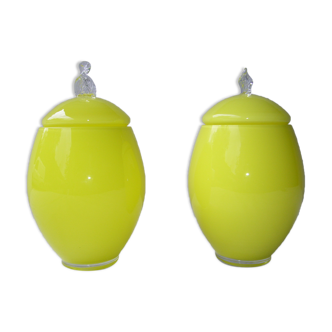 vintage yellow opaline covered jars