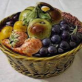 Sarreguemines Majolica slip lidded basket