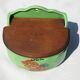 Vintage Ceramic and Wood Salt Box - Rare green color
