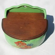 Boîte à Sel vintage en céramique et bois - Rare couleur verte