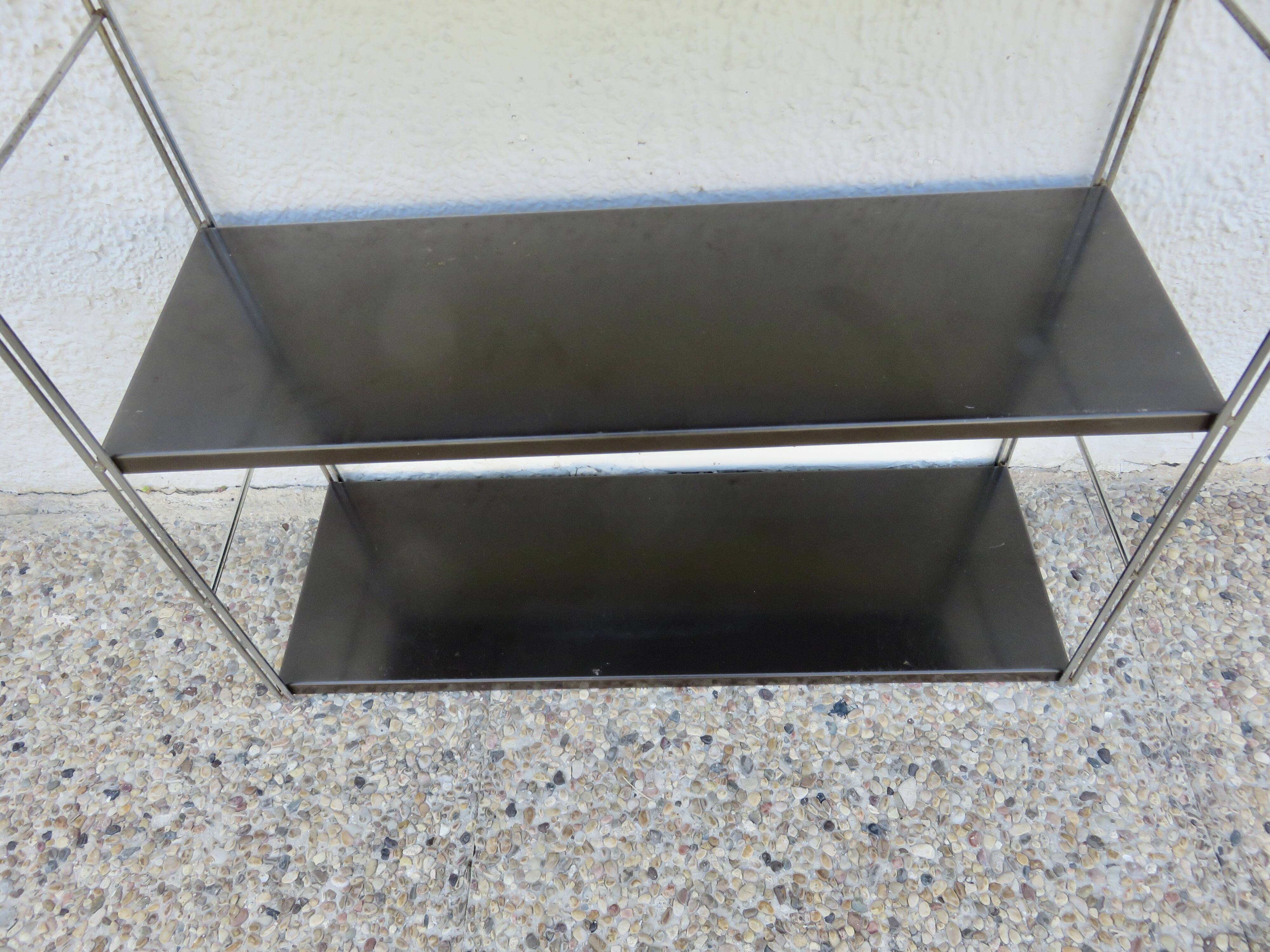 Modular String shelf in chrome and brown metal