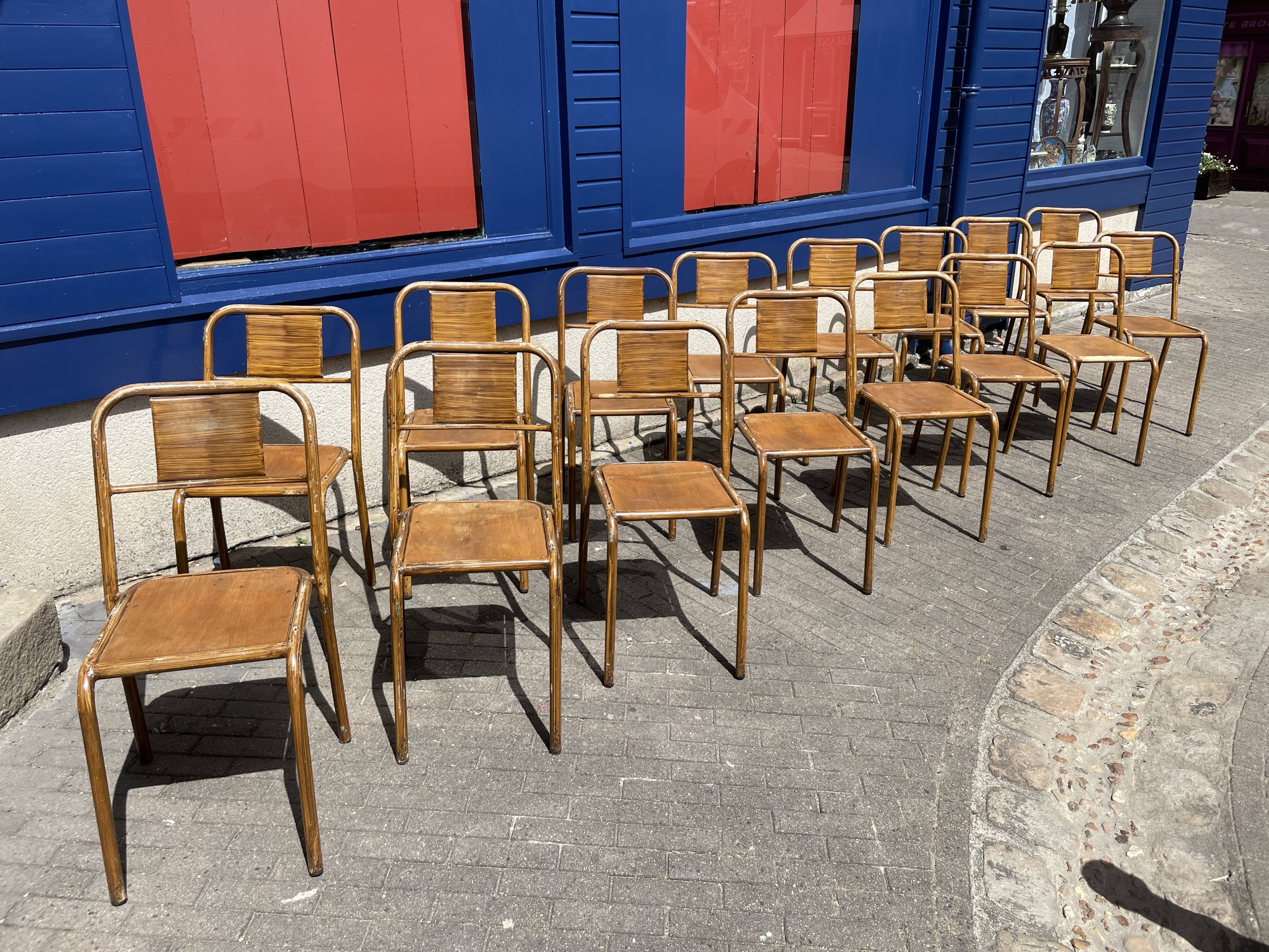 Set of sixteen industrial metal chairs from the 1960s