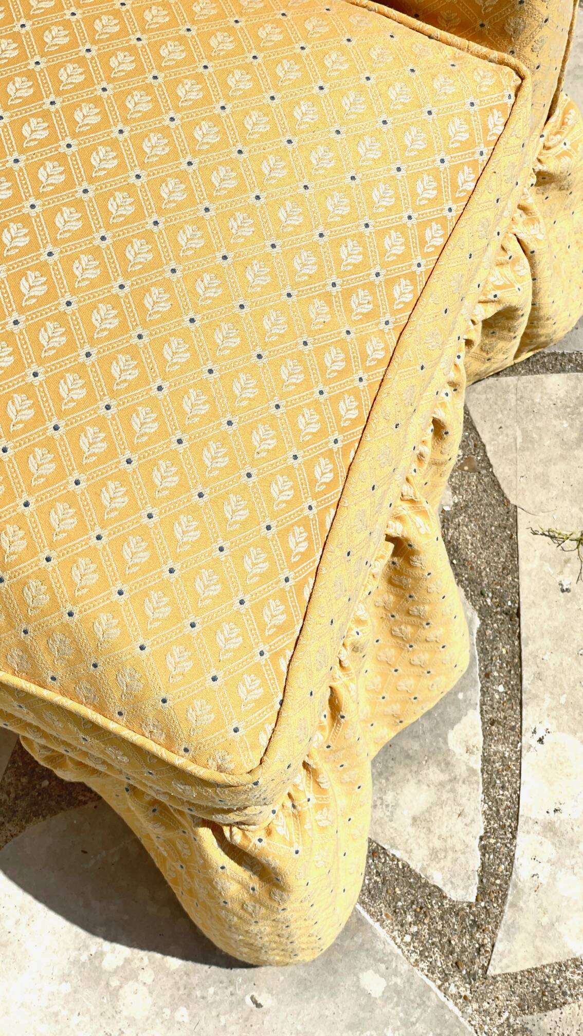 Vintage upholstered fabric toad armchair