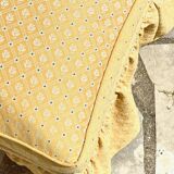 Vintage upholstered fabric toad armchair