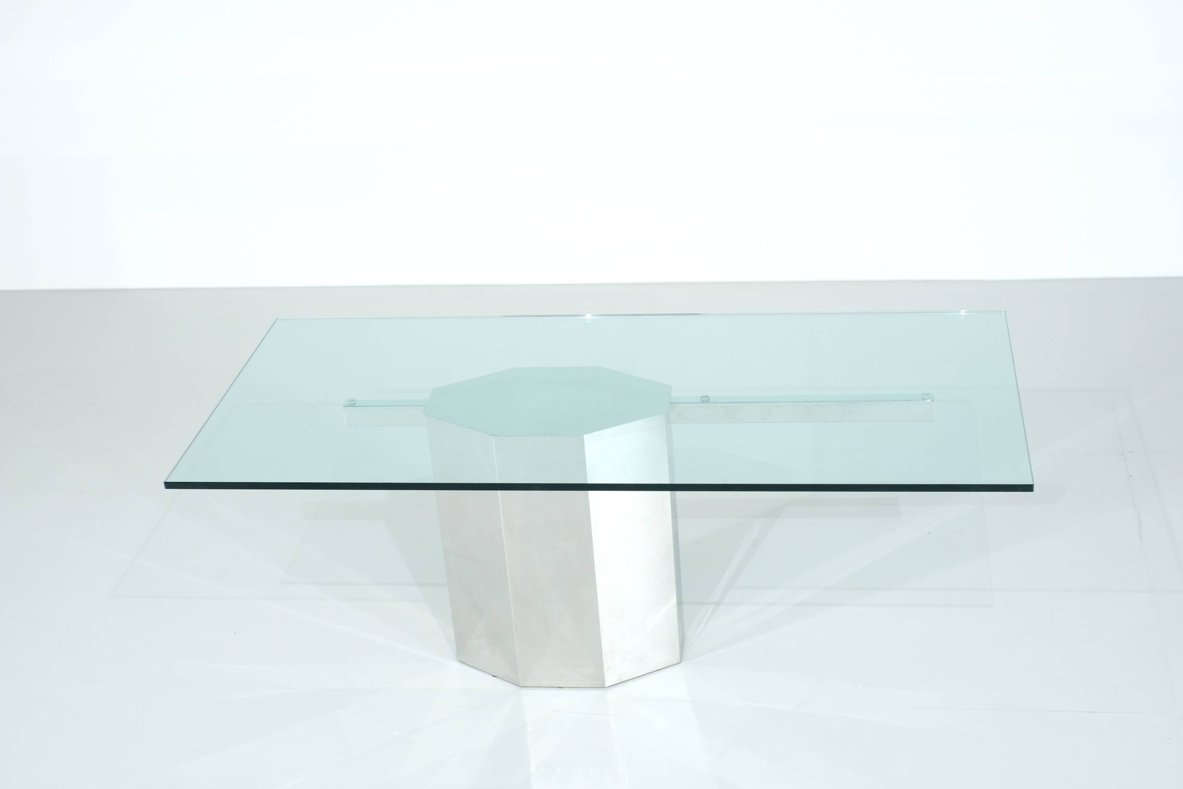 Glass table on chrome base, Italy - 1970s