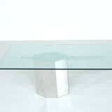 Glass table on chrome base, Italy - 1970s