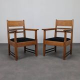 Refined pair of Art Deco armchairs in oak and Coromandel, attributed to L.O.V. Oosterbeek, 1930s