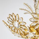 Ernst Palme Grand Chandelier Palm Tree Flower Palwa, Gilded Brass, Crystals, 1970s