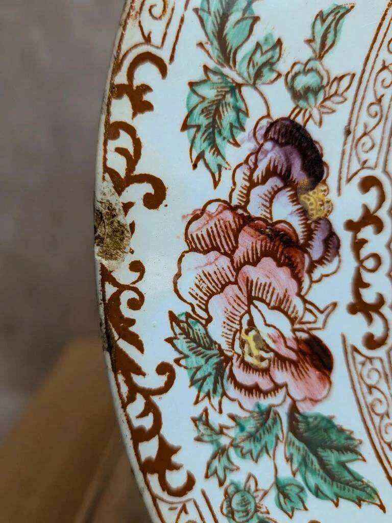 Antique flat plate in Longwy ironstone – Cyprus polychrome model