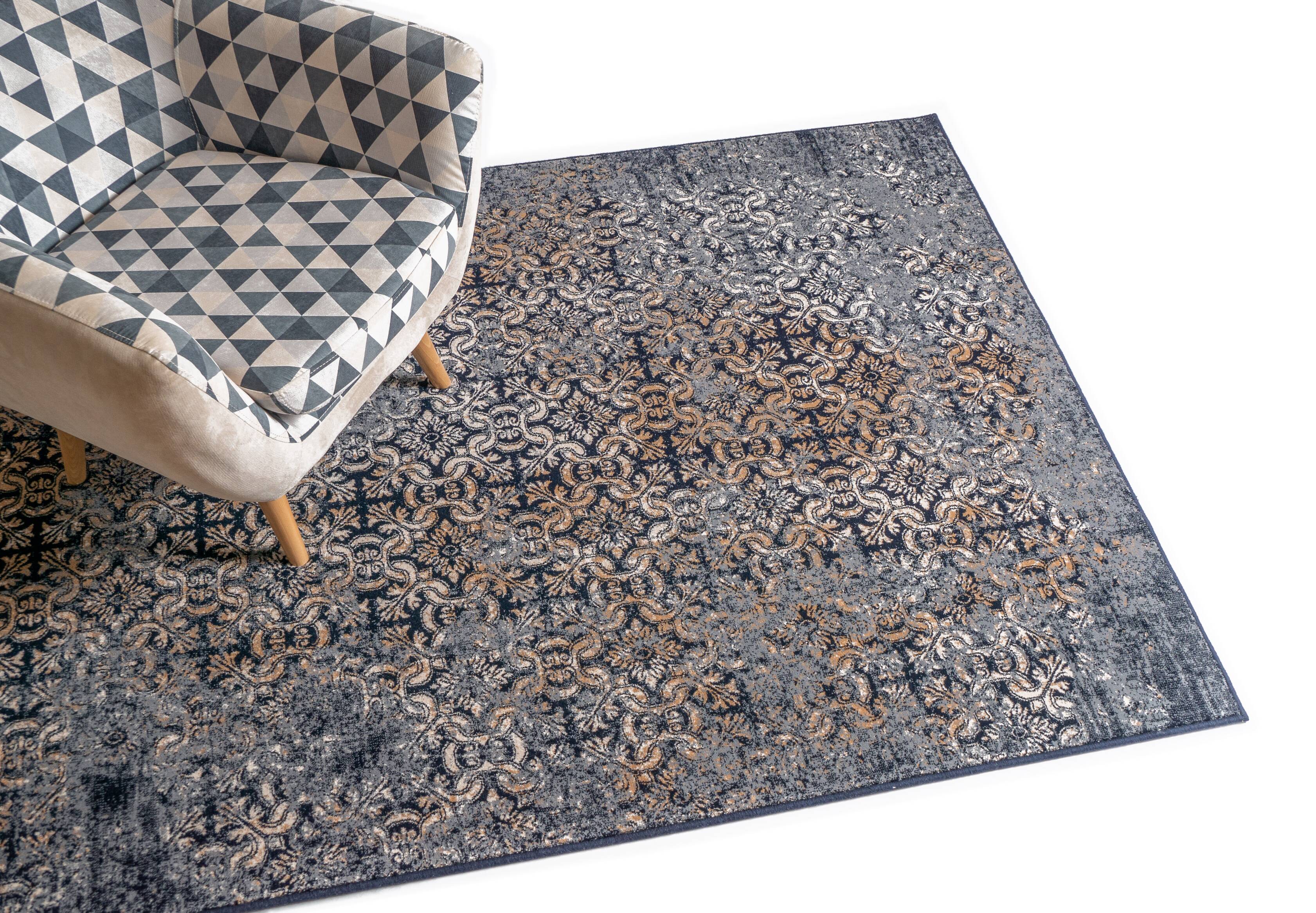 Gold blue wool rug
