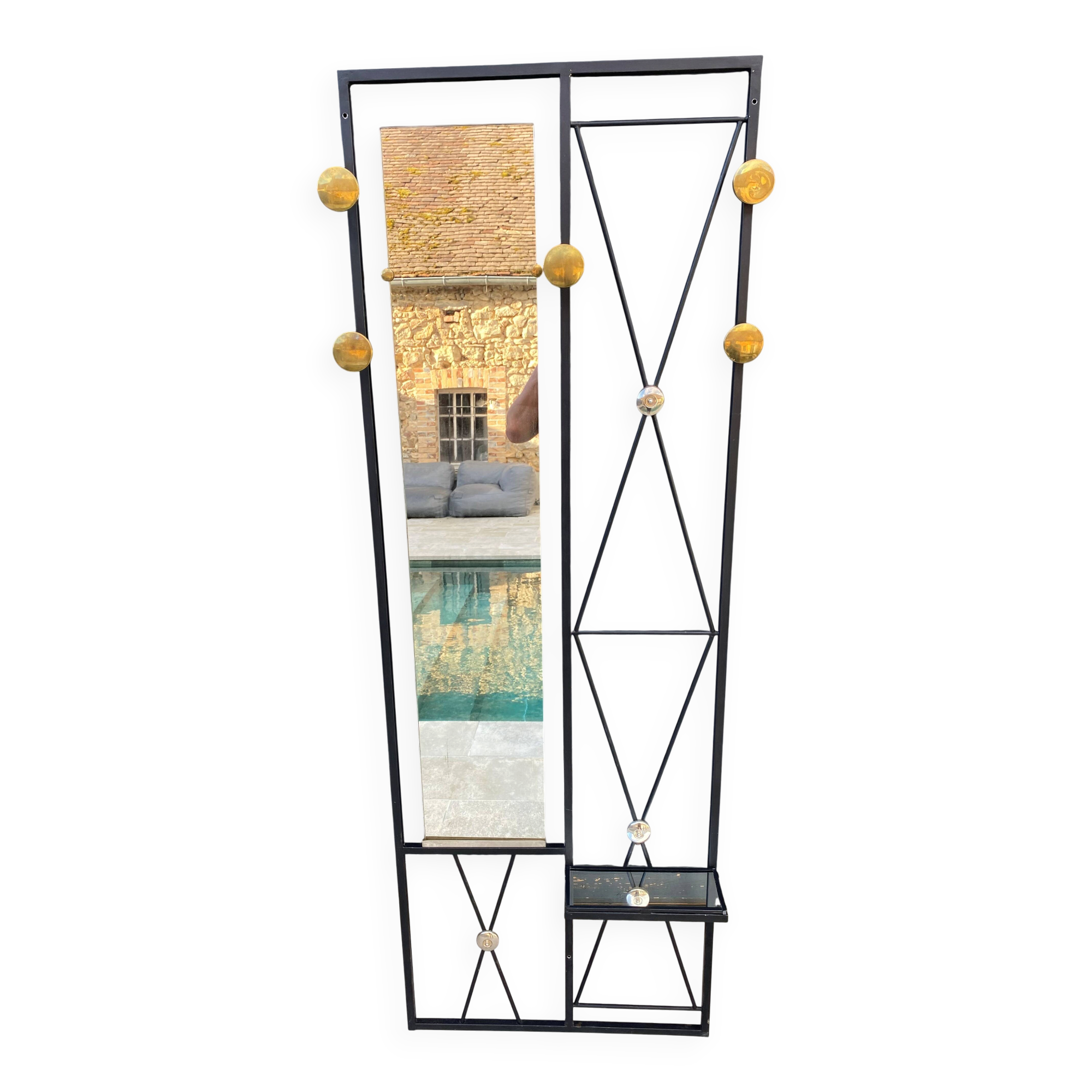 Wall-mounted coat rack mirror entrance 182x64cm vintage 1950s
