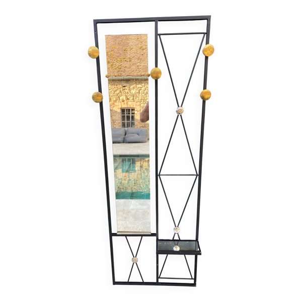Vestiaire porte manteaux mural miroir d’entrée 182x64cm années 1950 vintage