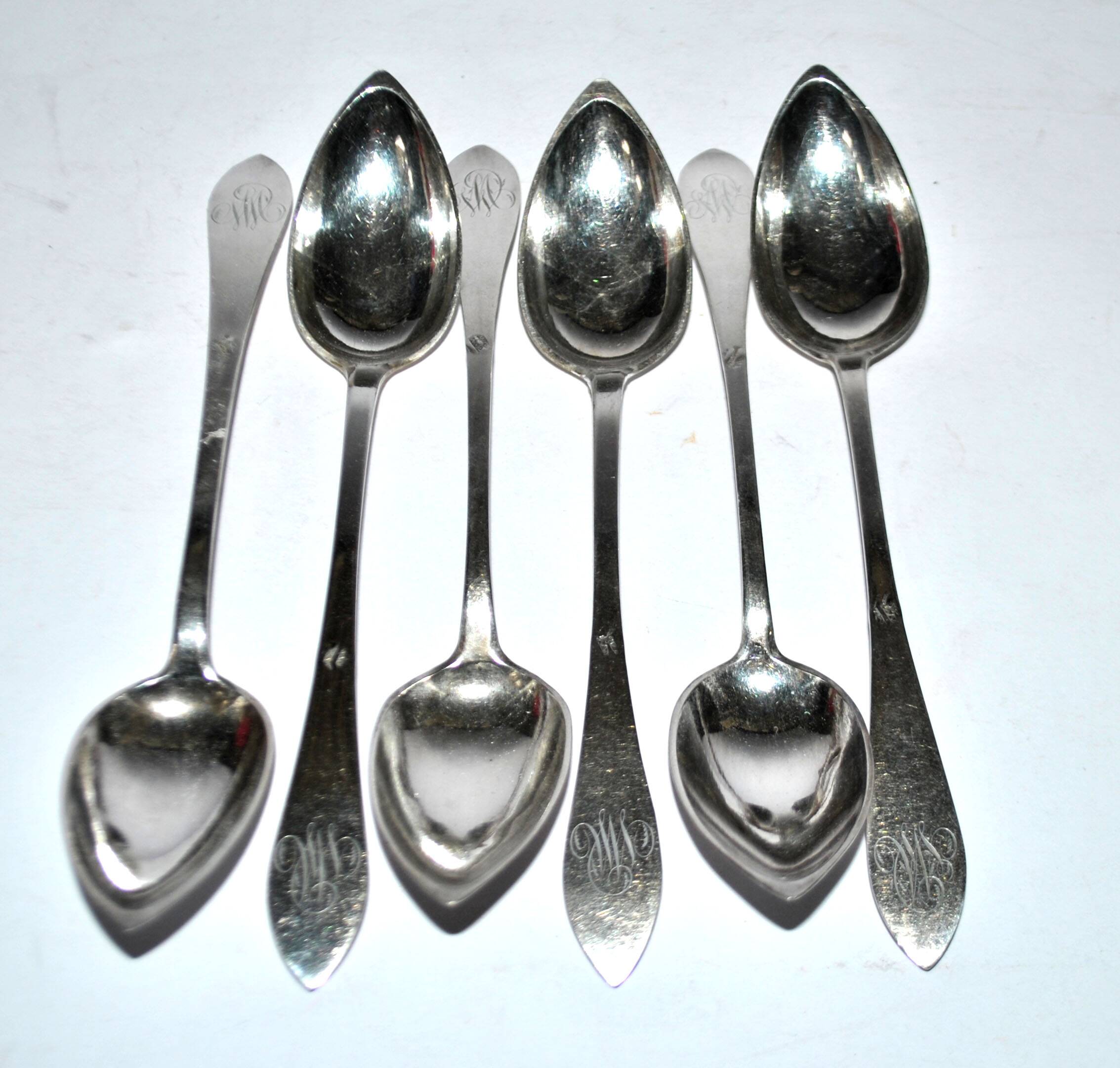 Set of 6 antique spoons in solid silver Minerva 19th century. Goldsmith KABEL 90gr