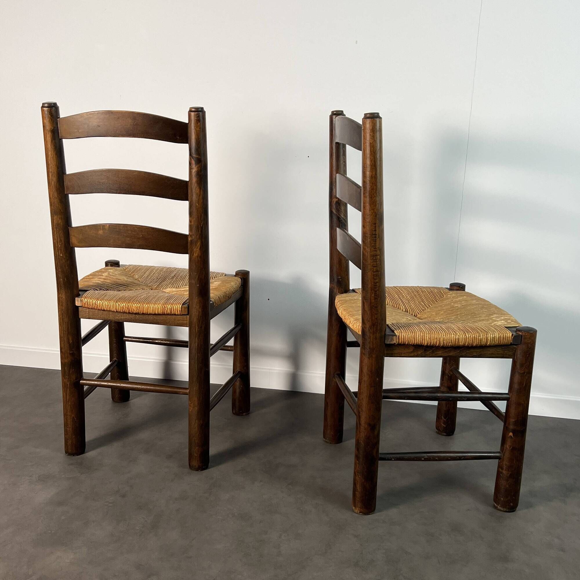 Pair of rush-seated chairs - Georges Robert, France circa 1950 Design