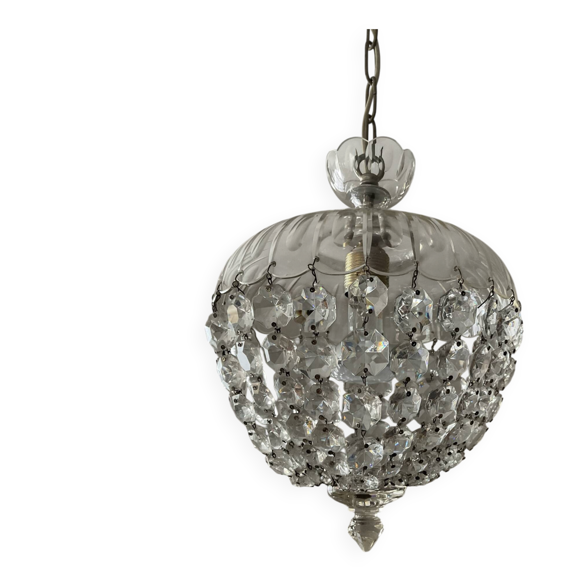 Antique crystal basket chandelier with pendants