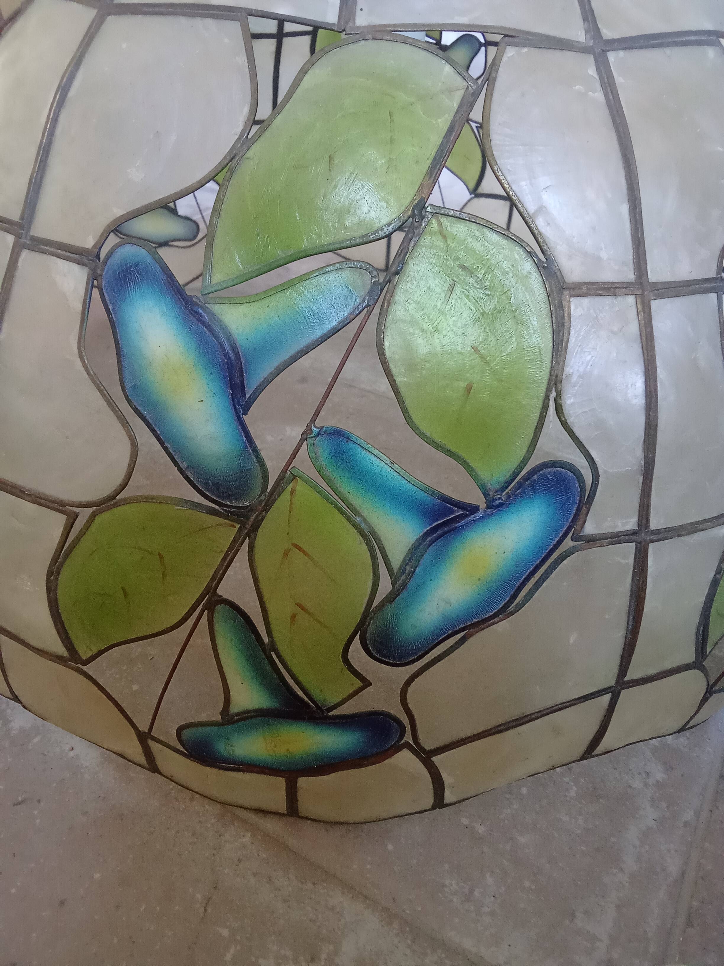 Ancienne suspension vitrail style Art Nouveau