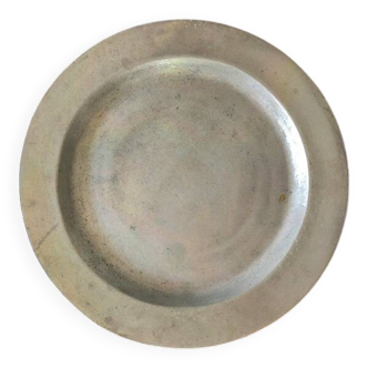 Vintage round brushed pewter tray D37cm