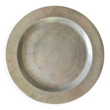 Plateau rond vintage étain brossé D37cm