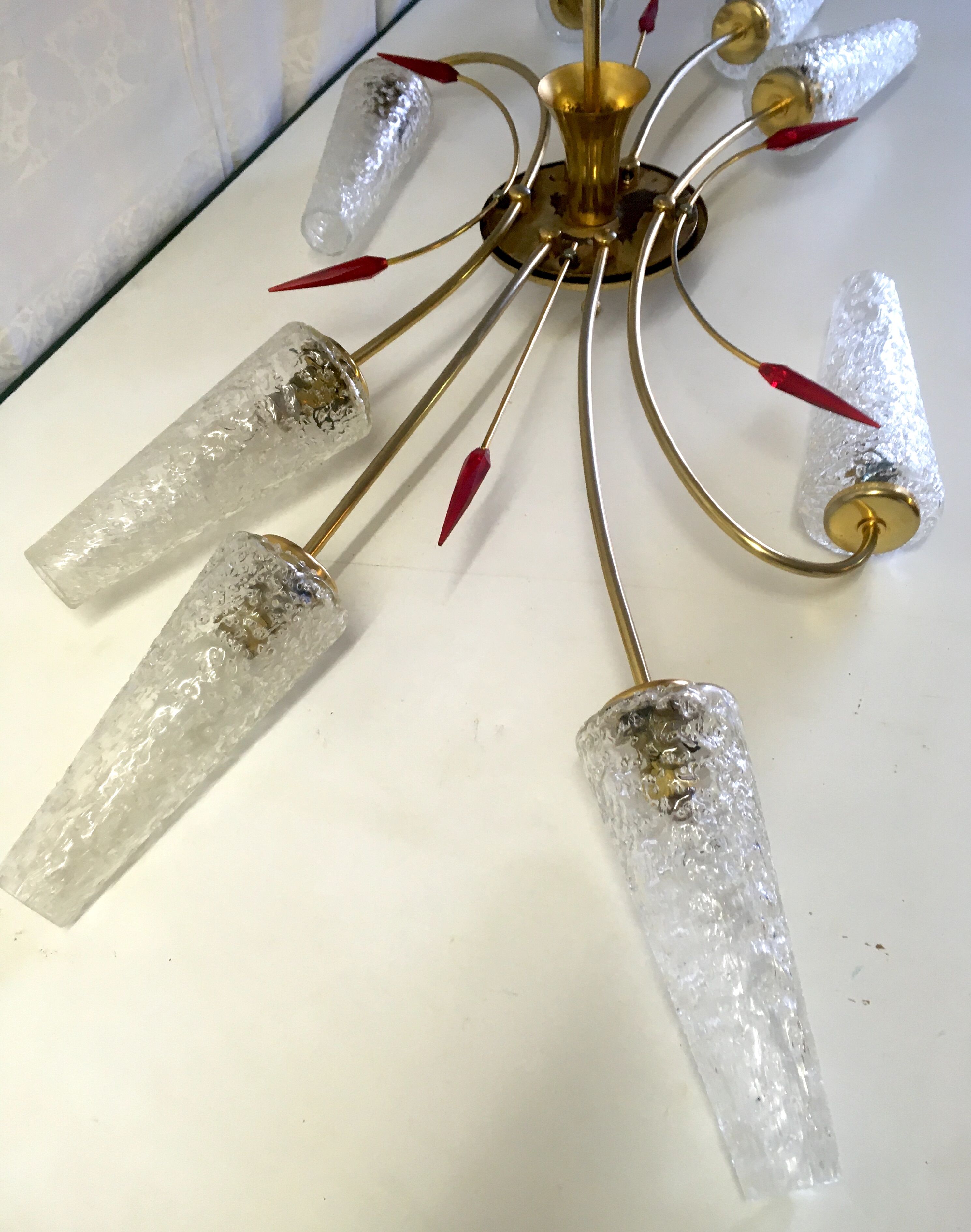 Lustre 8 brass lights and blown glass - 60s