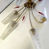 Lustre 8 feux laiton et verre soufflé années 60